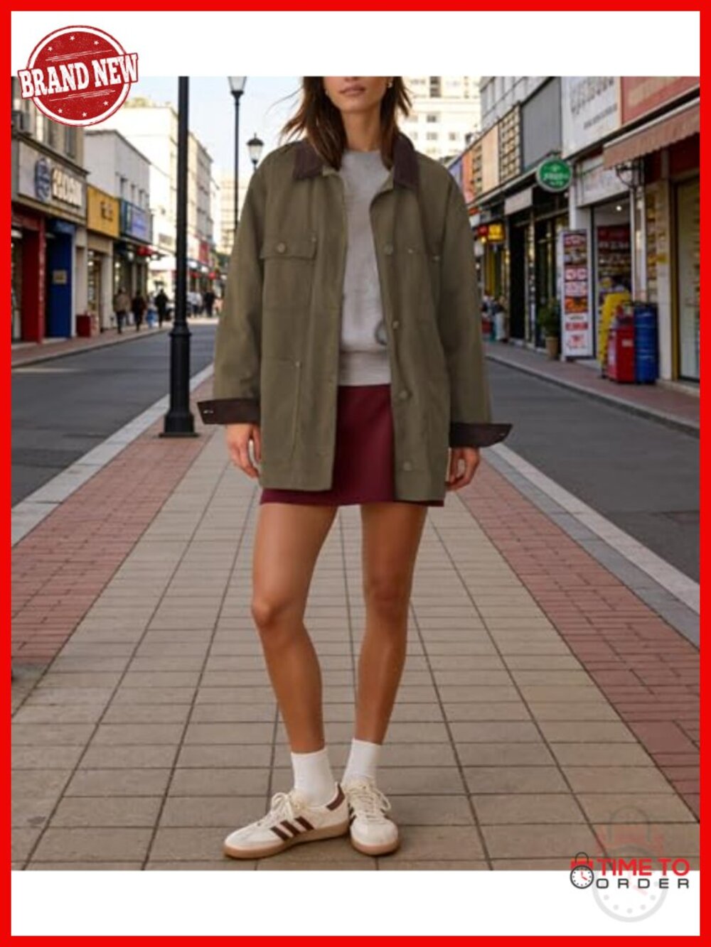 Oversized Utility Cotton Coat Corduroy Collar Vintage Workwear Jacket with - Picture 4 of 6